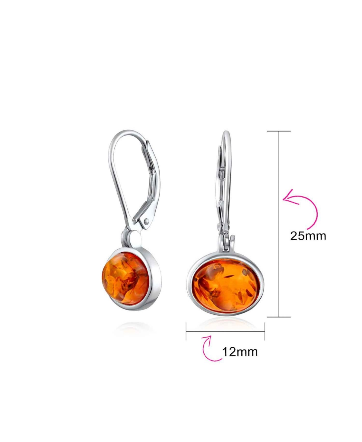 Bling Jewelry Simple Plain Bezel Set Lever Back Honey Natural Amber Oval s Drop Earrings For Women Sterling Silver 7MM