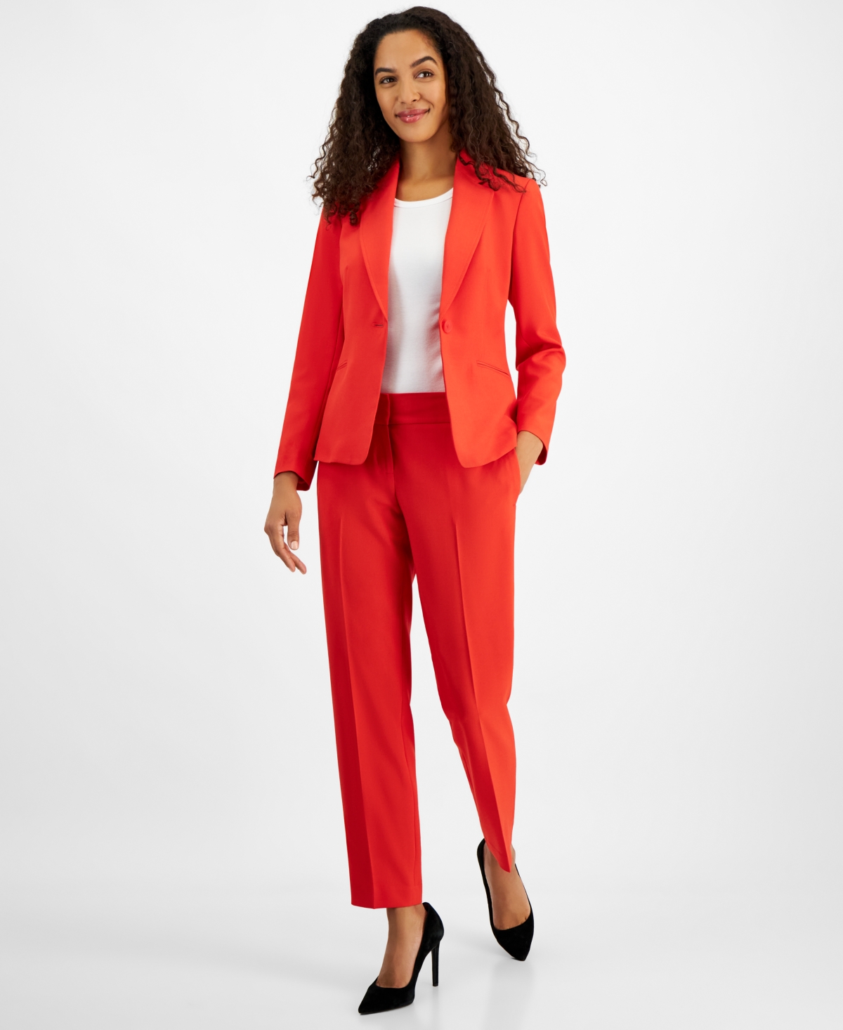 Shop Le Suit Women's One-button Straight-leg Pantsuit, Regular & Petite In Ruby