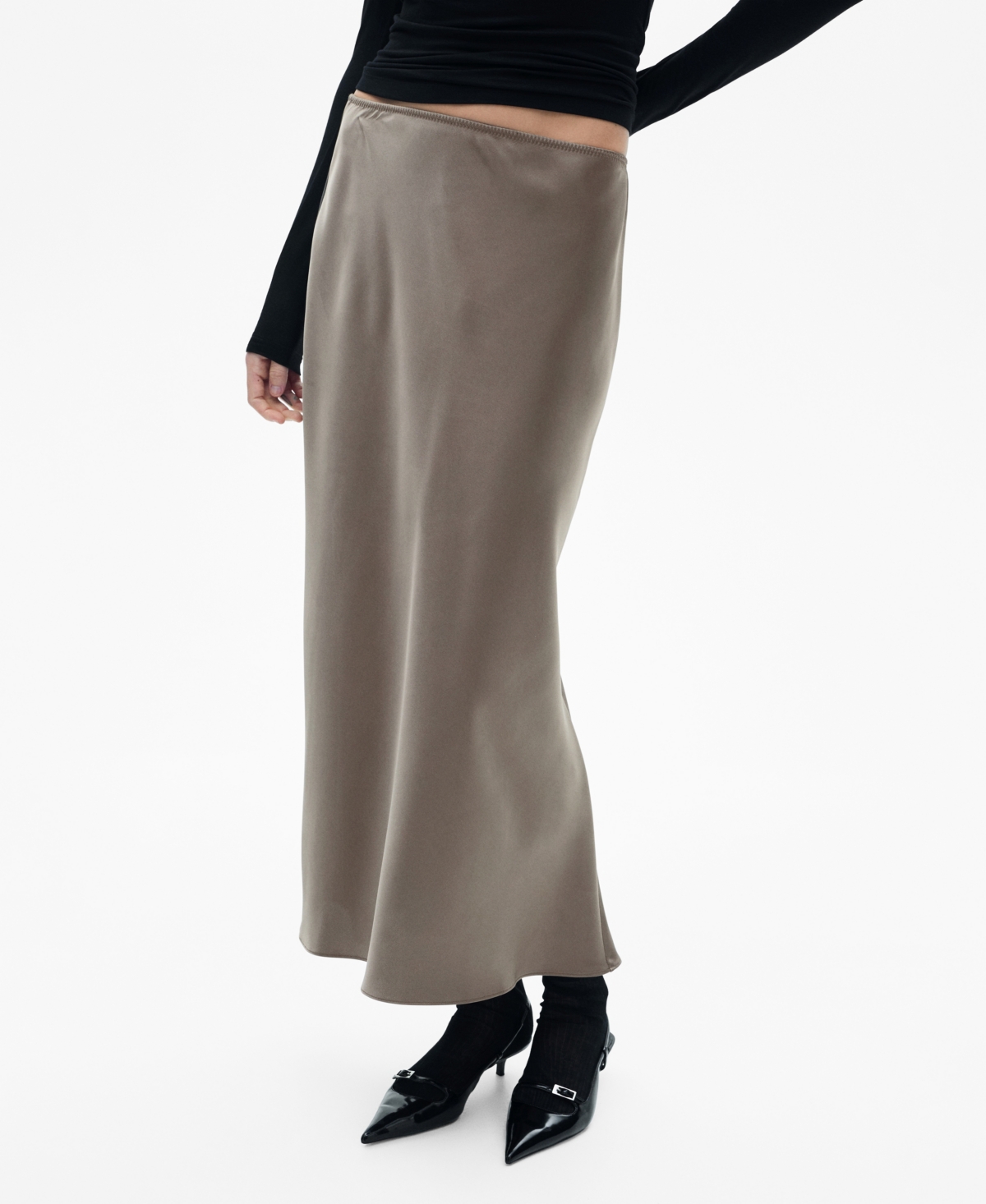 Shop Mango Women's Midi Satin Skirt In Medium Brown