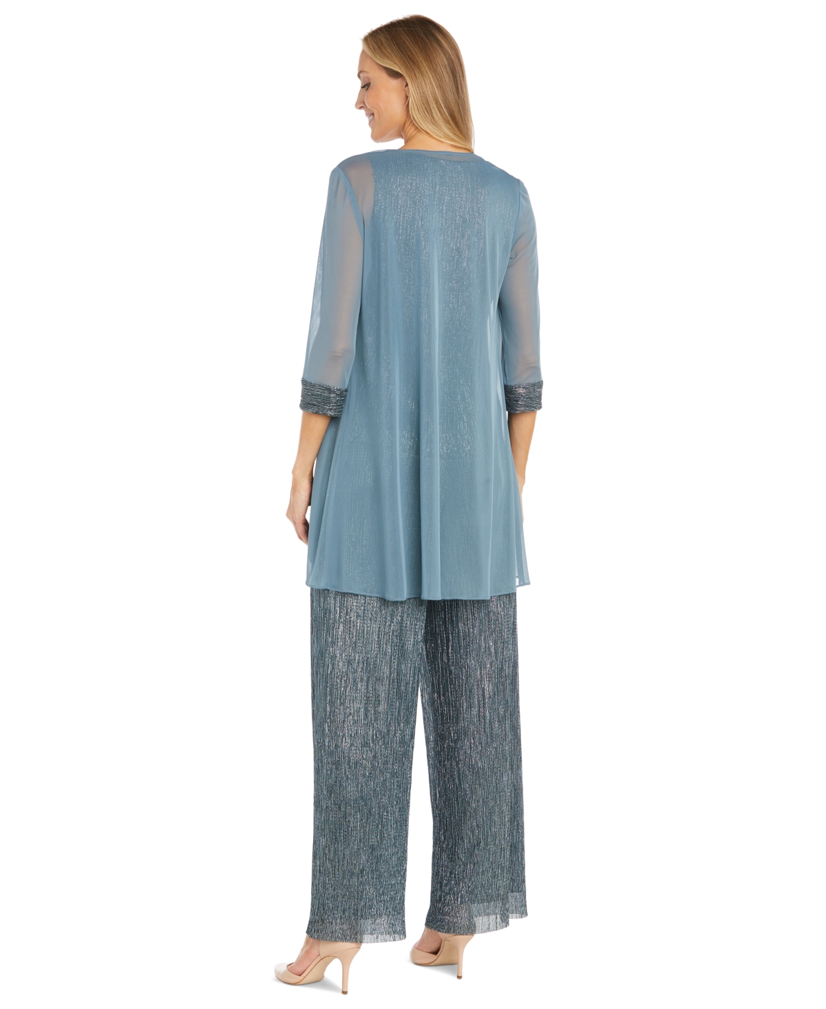 R & M Richards Women's 3-Pc. Crinkle Metallic Top & Pants and Sheer Jacket