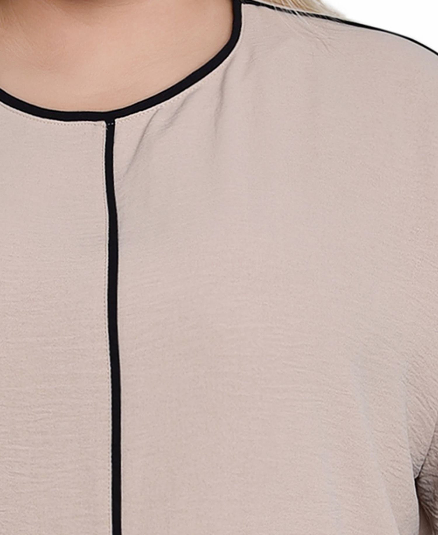 Plus Size Long Sleeve Contrast Piped Blouse