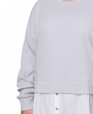 Plus Size Long Sleeve Two-Fer Top with Gathered Inset