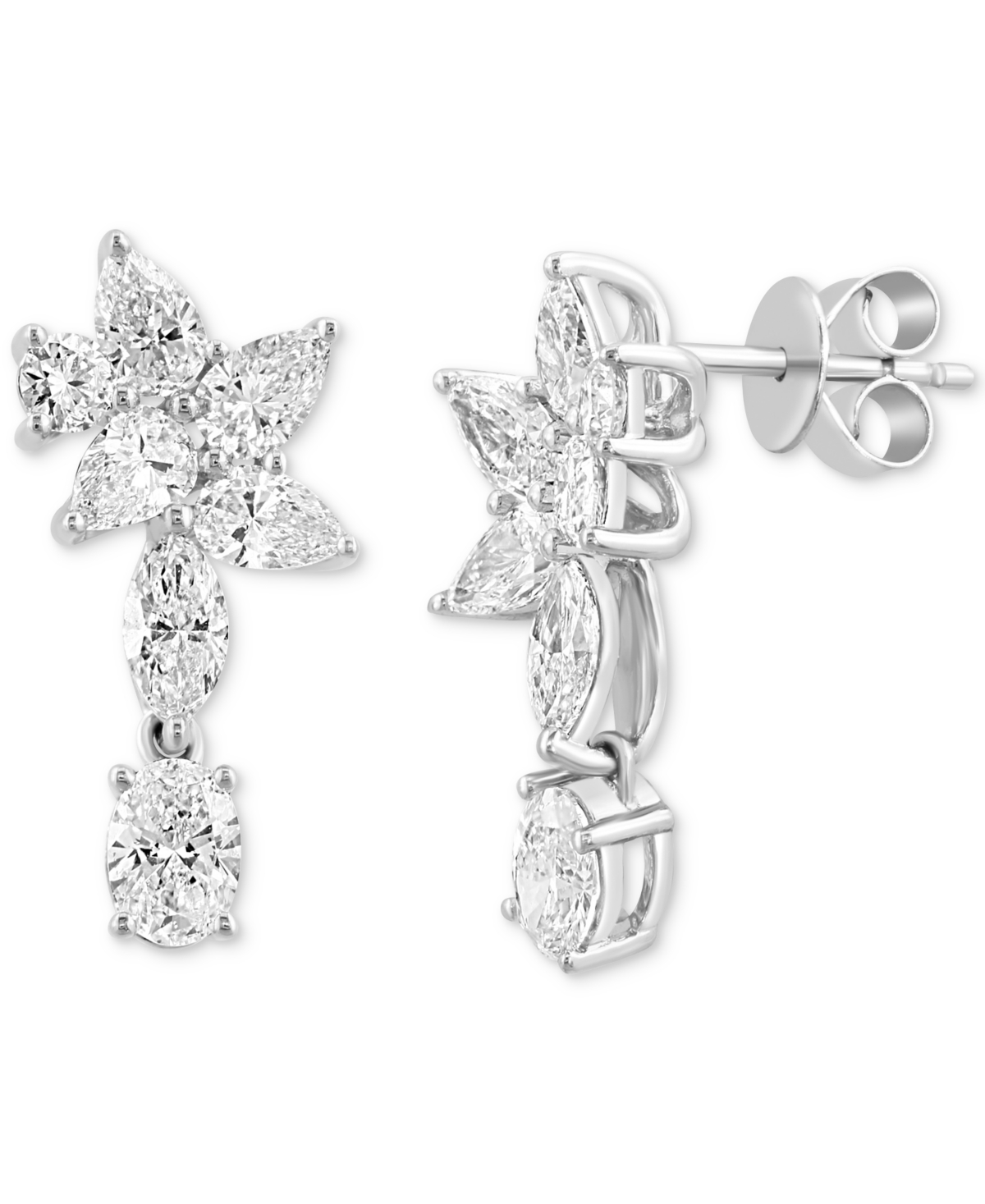 EFFY COLLECTION EFFY LAB GROWN DIAMOND MIXED-CUT FLOWER MOTIF DROP EARRINGS (3 CT. T.W.) IN 14K WHITE GOLD 