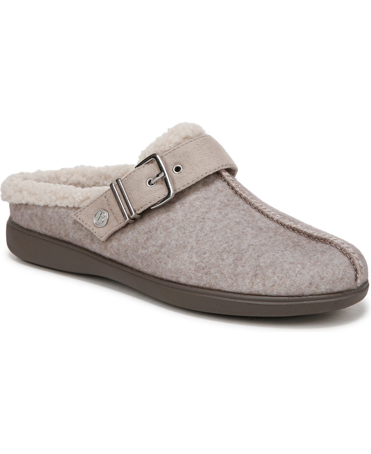 Bzees Eternity Womens Buckle Faux Fur Slide Slippers In Beige Fleece Fabric