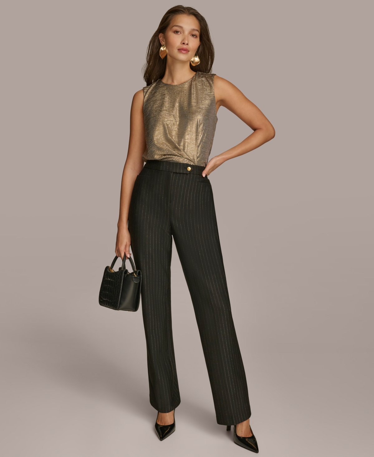 Donna Karan New York Women's Metallic Pinstripe Pants -gold