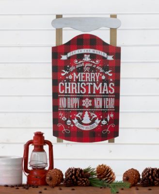 24" Buffalo Plaid Merry Christmas Sled Wooden Hanging Wall Sign