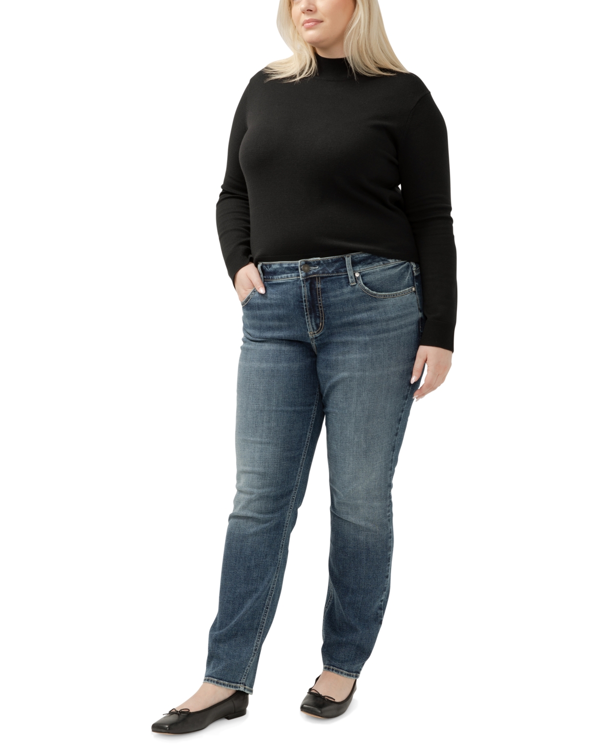 Silver Jeans Co. Plus Size Elyse Mid-Rise Comfort-Fit Straight Jeans