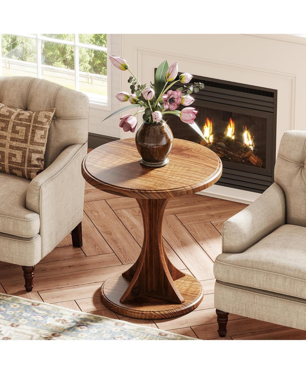 Tribesigns Round End Side Table: Wood Sofa Chair Side Table for Living Room, Mid-Century Bedside Nightstand for Bedroom, Accent Table, Easy Asse