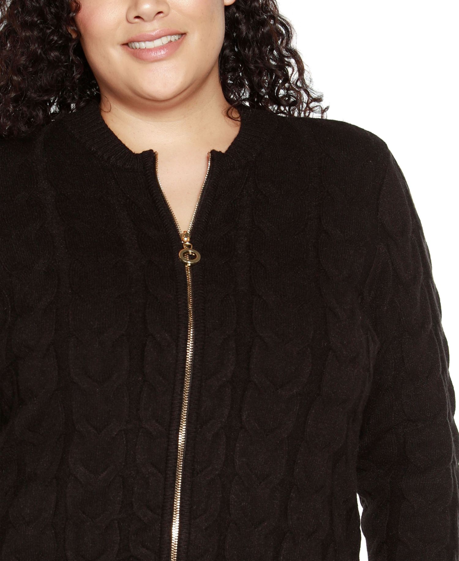 Black Label Plus Size Zip Cable Sweater