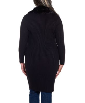 Black Label Plus Size Ribbed Collar Duster Cardigan Sweater
