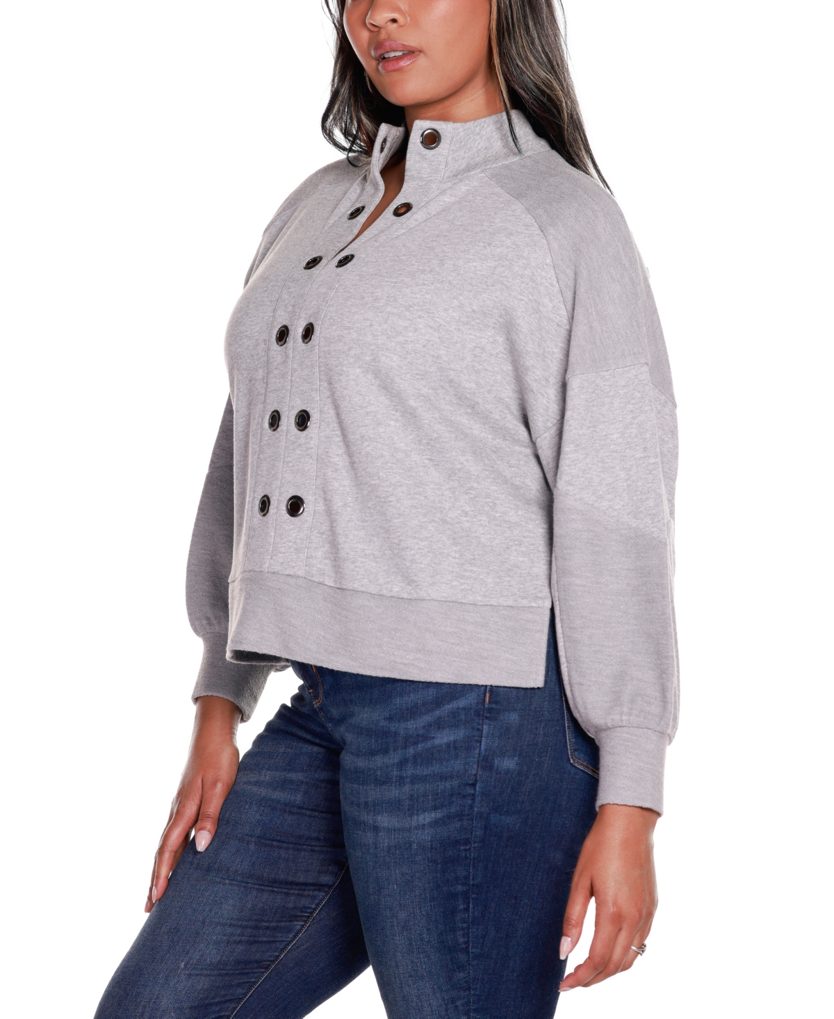 Belldini Plus Size Grommet Detail Mock Neck Knit Top