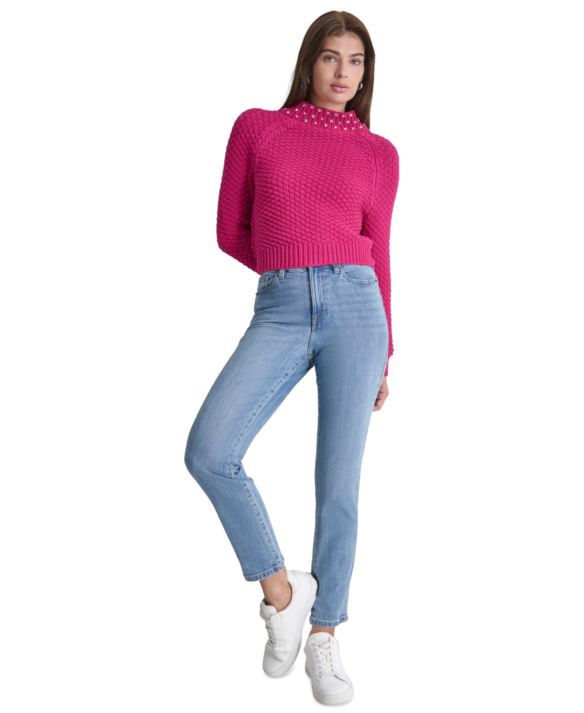 DKNY JEANS PETITE EMBELLISHED MOCK-NECK SWEATER 