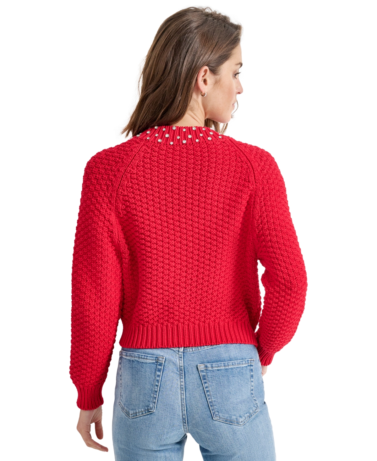 DKNY JEANS PETITE EMBELLISHED MOCK-NECK SWEATER 