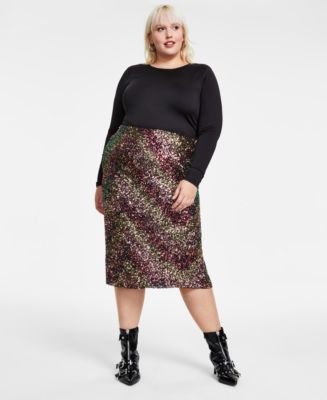 Bar III Trendy Plus Size Multicolor Sequin Midi Skirt Created for Macy s Macy s