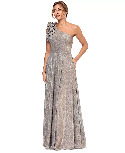 women's embellished-one-shoulder glitter ball gown