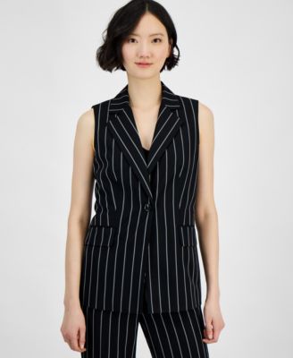 Anne Klein - Women's Pinstripe Sleeveless Single-Button Blazer