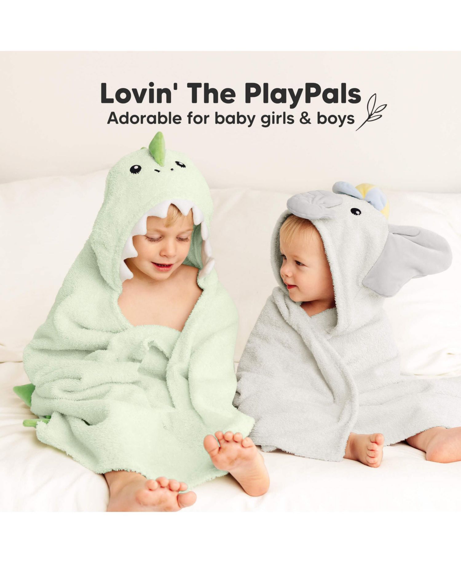 PlayPals Baby Towels with Hood for Girls, Boys, 100% Soft Cotton Hooded Bath Towels for Newborn, Kids