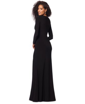 XSCAPE Women's Embellished Keyhole-Neck Long-Sleeve Gown - Macy's