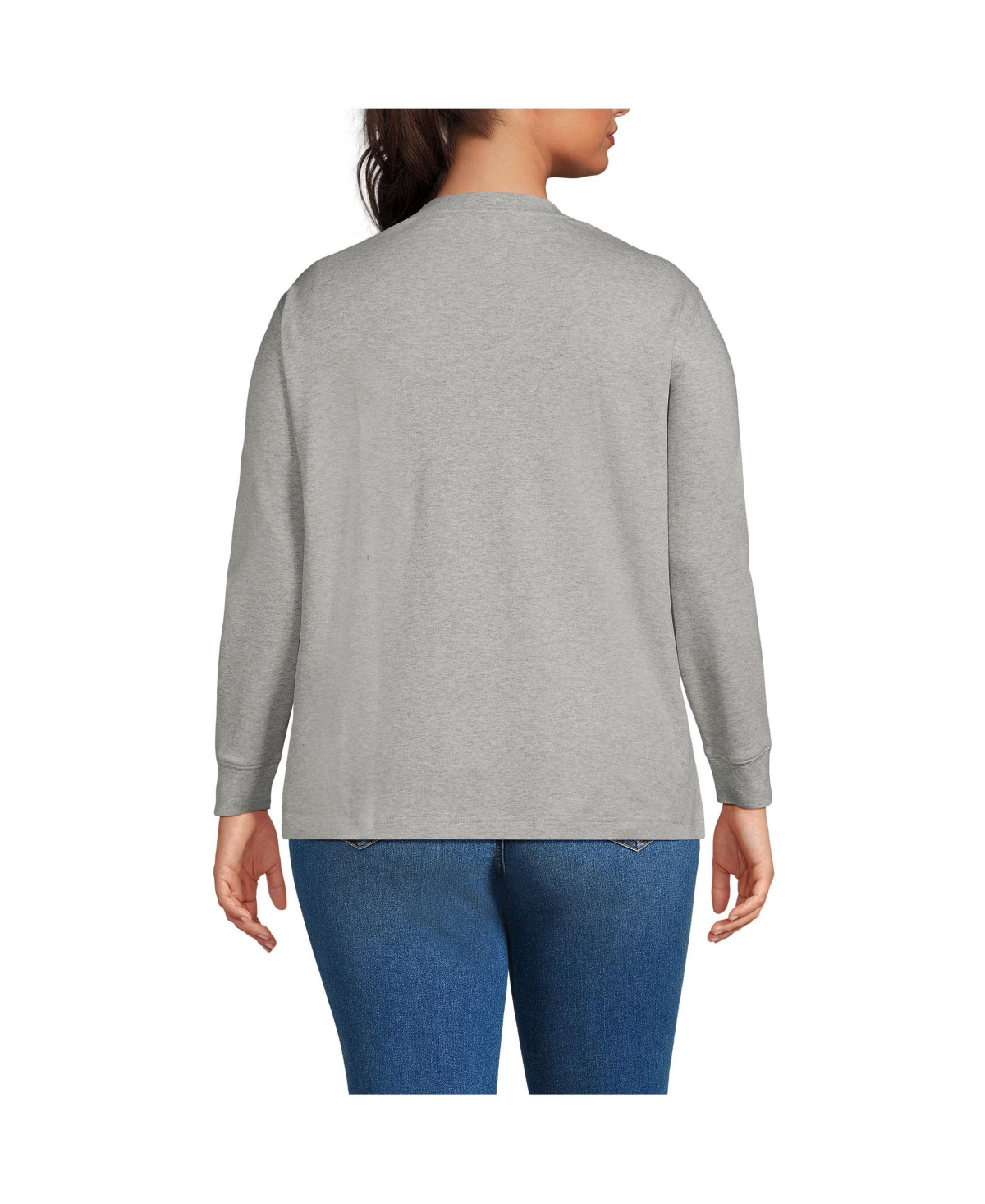 Lands' End Plus Size Cotton Relaxed Long Sleeve Crew Neck
