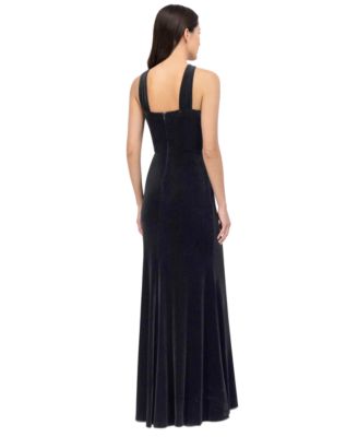 Eliza J Women's Rhinestone Bow Velvet Halter Gown - Macy's