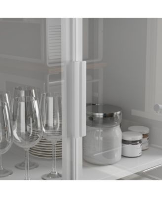 White Wood Accent Storage Cabinet With Tempered Glass Doors