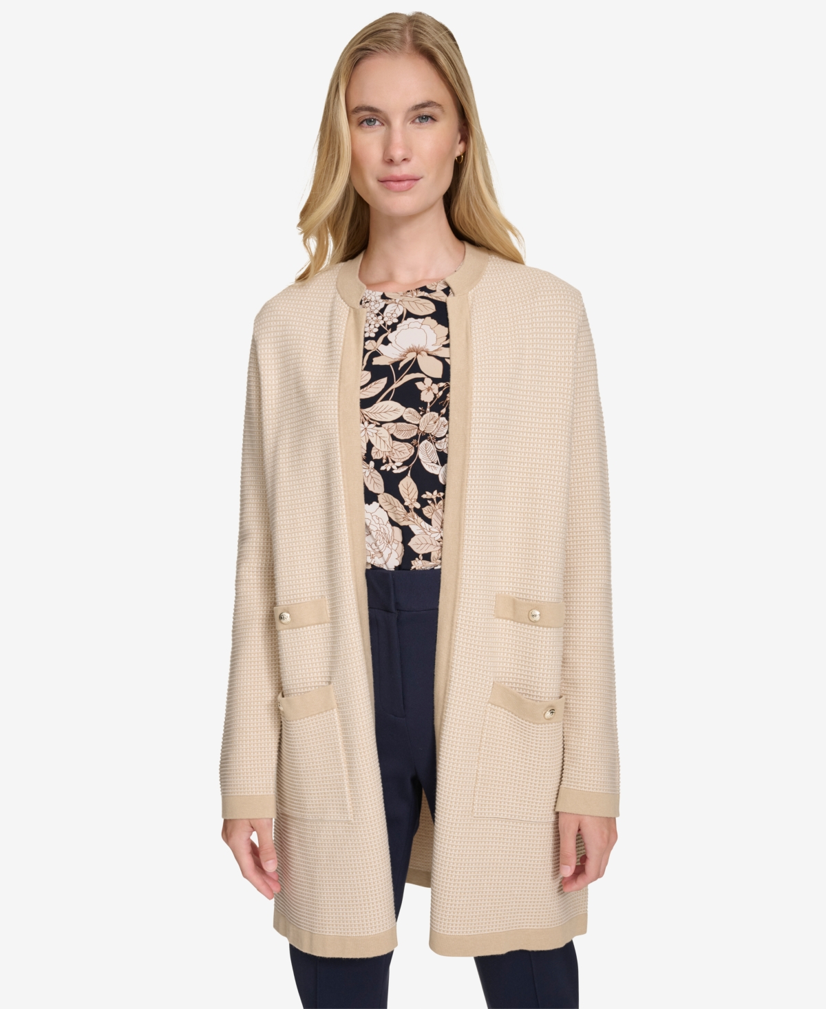 Tommy Hilfiger Women's Printed Cotton Open-Front Cardigan -ivory