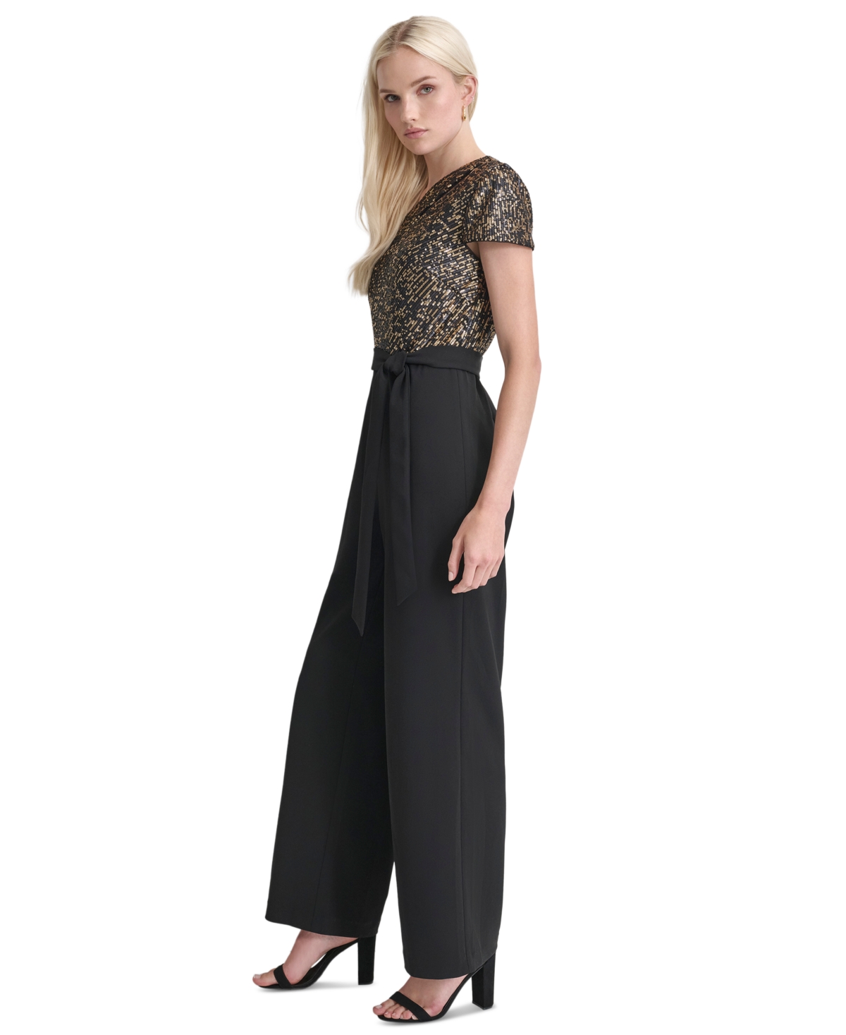 Dkny Women's Shoulder-Cutout Asymmetric Jumpsuit -Gold