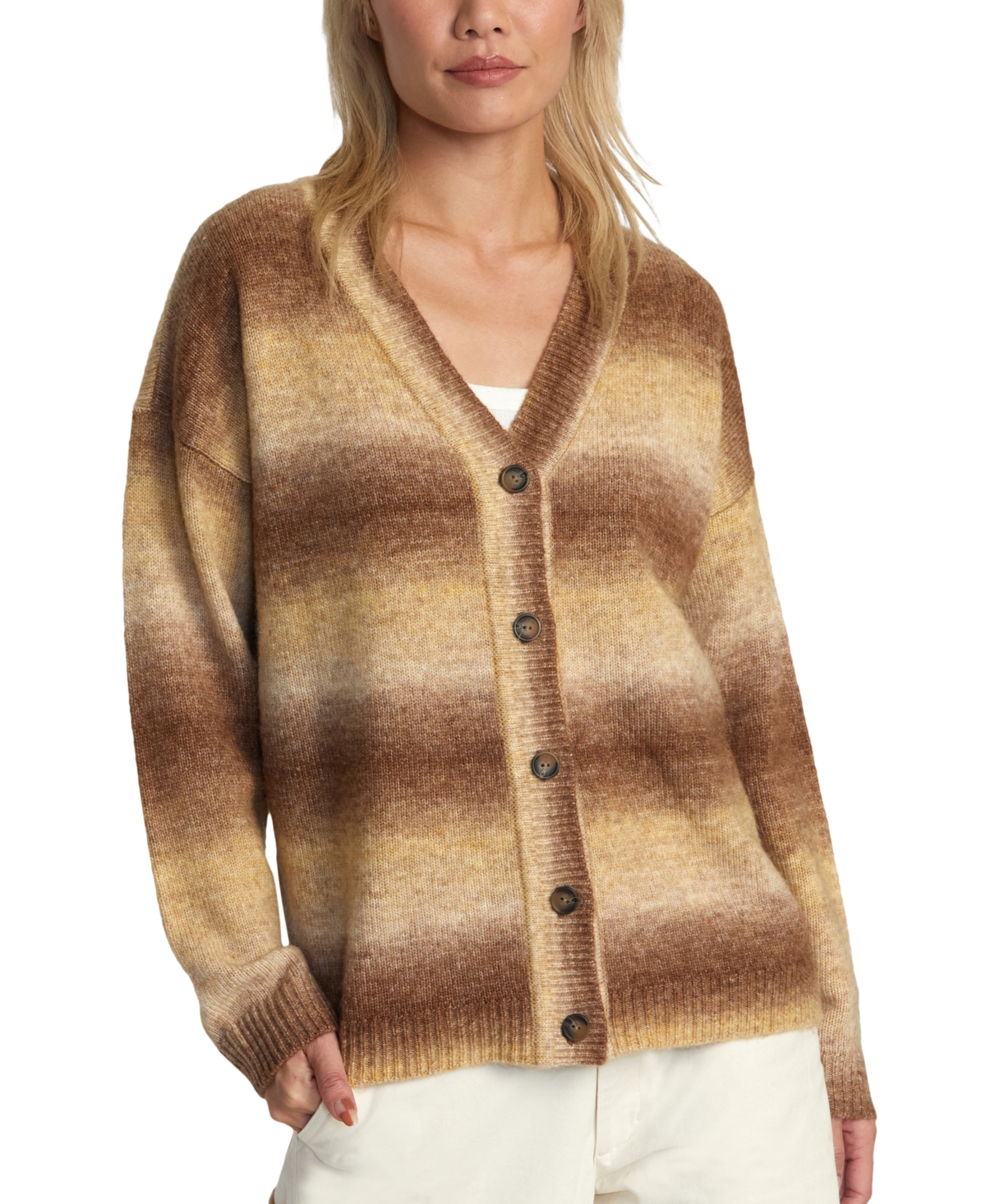 Juniors' Here We Are Cardigan Long-Sleeve Sweater - Ermine