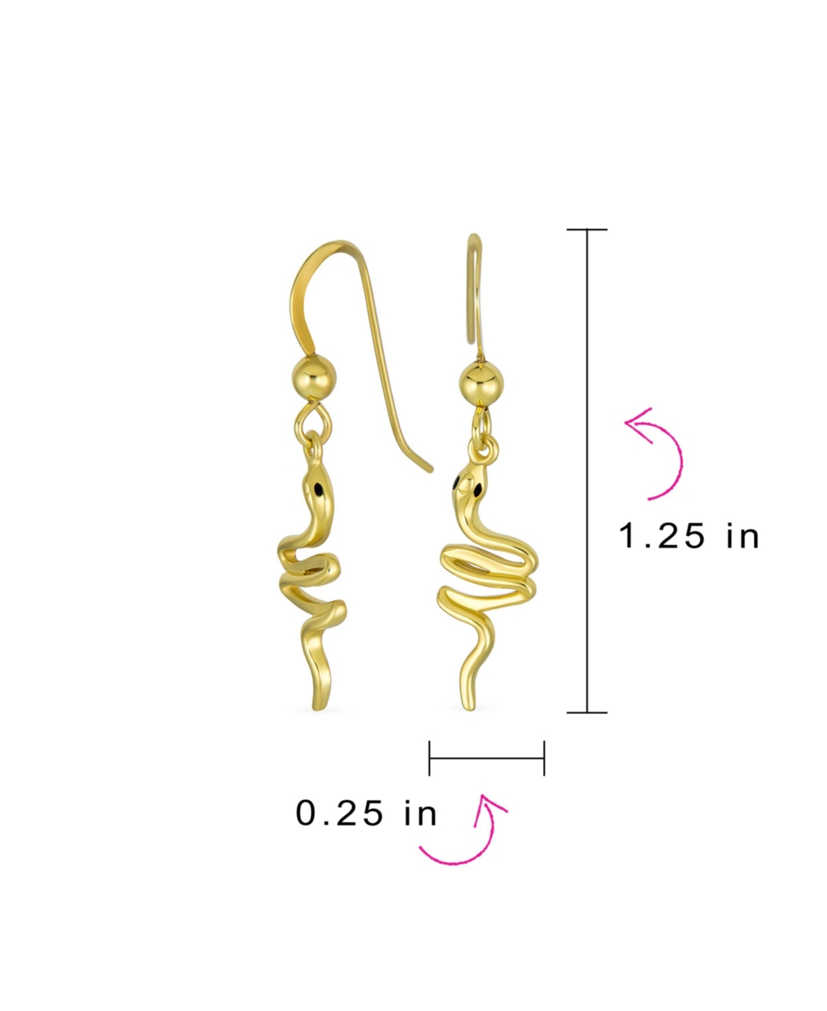 Bling Jewelry Danity Garden Animal Pet Reptile Egyptian Serpent Simple Snake Dangling Earrings For Women Gold Plated Sterling Silver - Gold-tone