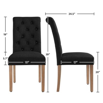 2PCS High Black Classic Fabric Upholstered PU Leather Dining Chair
