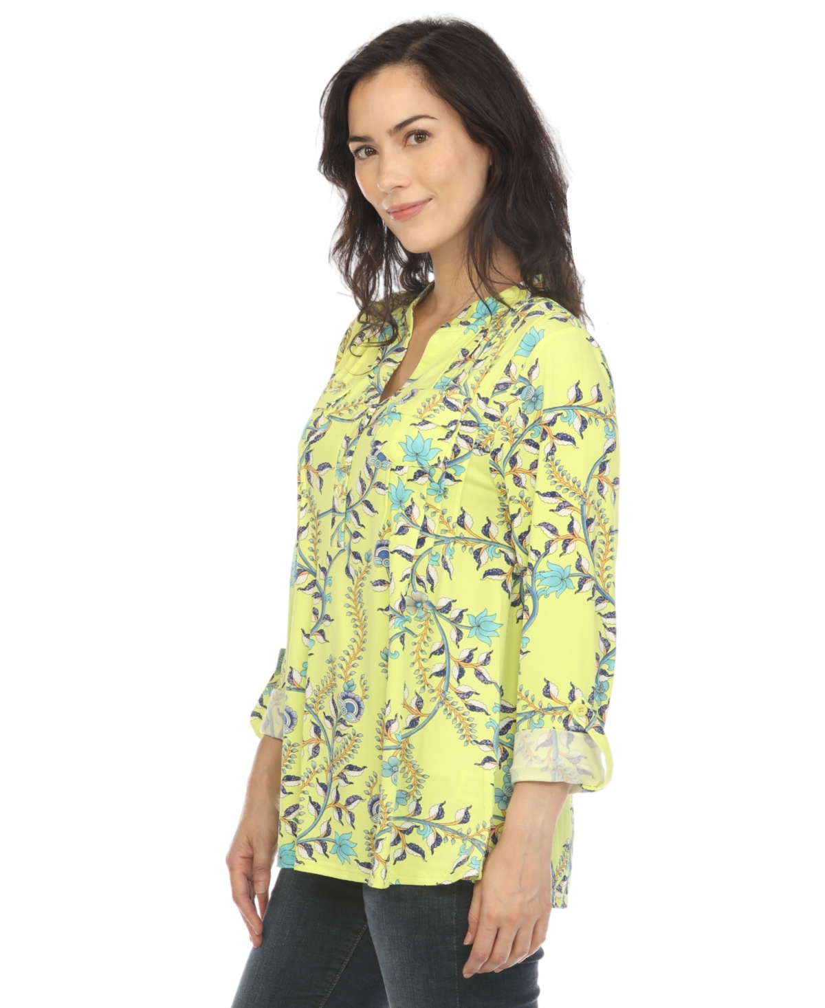 White Mark Women's Paisley Button Front Tunic Top In Lime