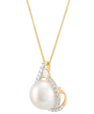 Cultured Freshwater Pearl (10mm) & Lab Grown Diamond (3/8 ct. t.w.)  18" Pendant Necklace in 14k Gold