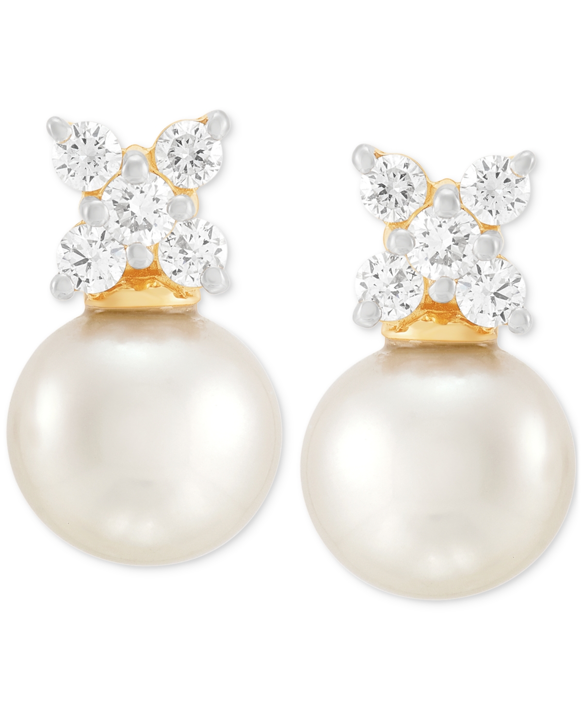Cultured Freshwater Pearl (8mm) & Lab Grown Diamond (1/3 ct. t.w.) Cluster Stud Earrings in 14k Gold - Gold