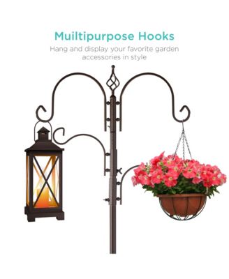 91in 4-Hook Bird Feeding Station, Steel Multi-Feeder Stand w/ 2 Feeders, Tray, Bird Bath