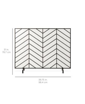 38x31in Single Panel Handcrafted Iron Chevron Fireplace Screen w/ Distressed Finish