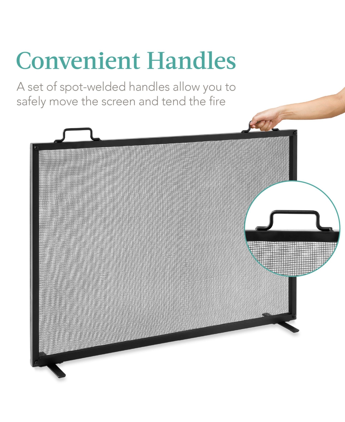 Best Choice Products 38x27in Single Panel Fireplace Screen Handcrafted Steel Mesh Spark Guard w/ Handles
