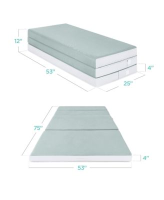 4in Thick Folding Portable Seafoam Mattress Topper w/ Carry Case, Washable Cover