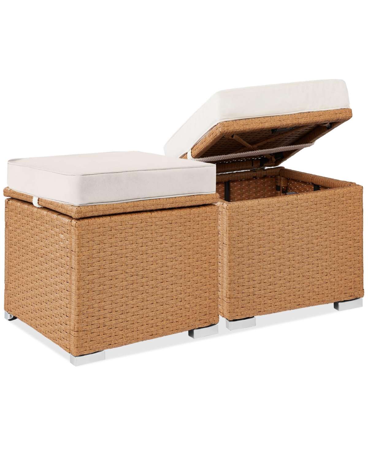 Best Choice Products Set of 2 Wicker Ottomans, Multipurpose Furniture w/ Removable Cushions, Steel Frame - Natural/ivory