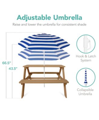 Kids Wooden Picnic Table, Outdoor Activity Table w/ Adjustable Umbrella, Seats