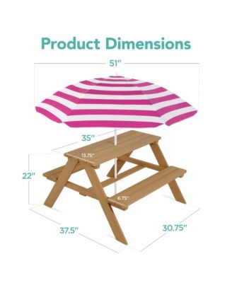Kids Wooden Picnic Table, Outdoor Activity Table w/ Adjustable Umbrella, Seats