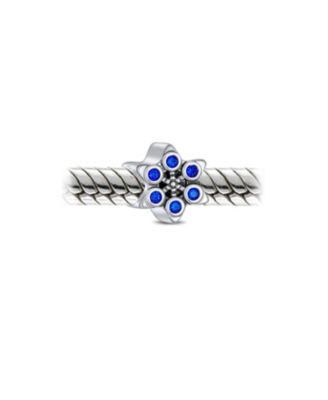 Frozen Winter Holiday Party Christmas Snowflake Shape Blue Cubic Zirconia Bead CZ Charm Sterling Silver European Bracelet