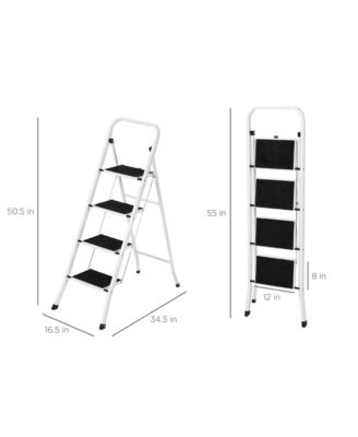4-Step Portable Folding Steel Ladder w/ Hand Rail, Wide Platform Steps, 330lbs Capacity