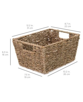 Set of 4 Multipurpose Stackable Seagrass Storage Laundry Organizer Baskets w/ Handles