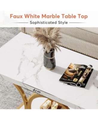 47.24" Modern Coffee Table 2-Tier Faux Marble Wood with Geometric Metal Legs, Stylish & Functional for Living Room Black Friday 2024 Deal