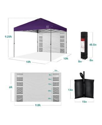 10x10Ft Easy Setup Pop-Up Canopy Tent with Side Wall, 1-Button Push, and Carrying Case