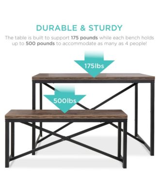 45.5in 3-Piece Bench Style Dining Furniture Set, 4-Person Dinette w/ 2 Benches, Table