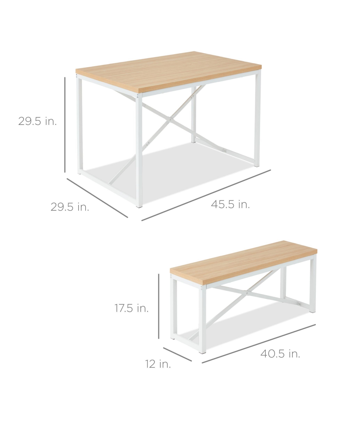 Best Choice Products 3-Piece Bench Style Dining Furniture Set, 4-Person Dinette w/ 2 Benches, Table -white