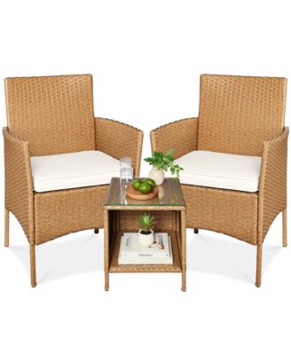 3-Piece Outdoor Wicker Patio Bistro Set with 2 Chairs and Table