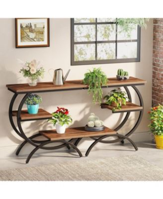 C-shaped End Table, Industrial 3-tier Small Side Table for Couch, Wood Bedside Table Snack Side Table Small Space, Rustic Brown