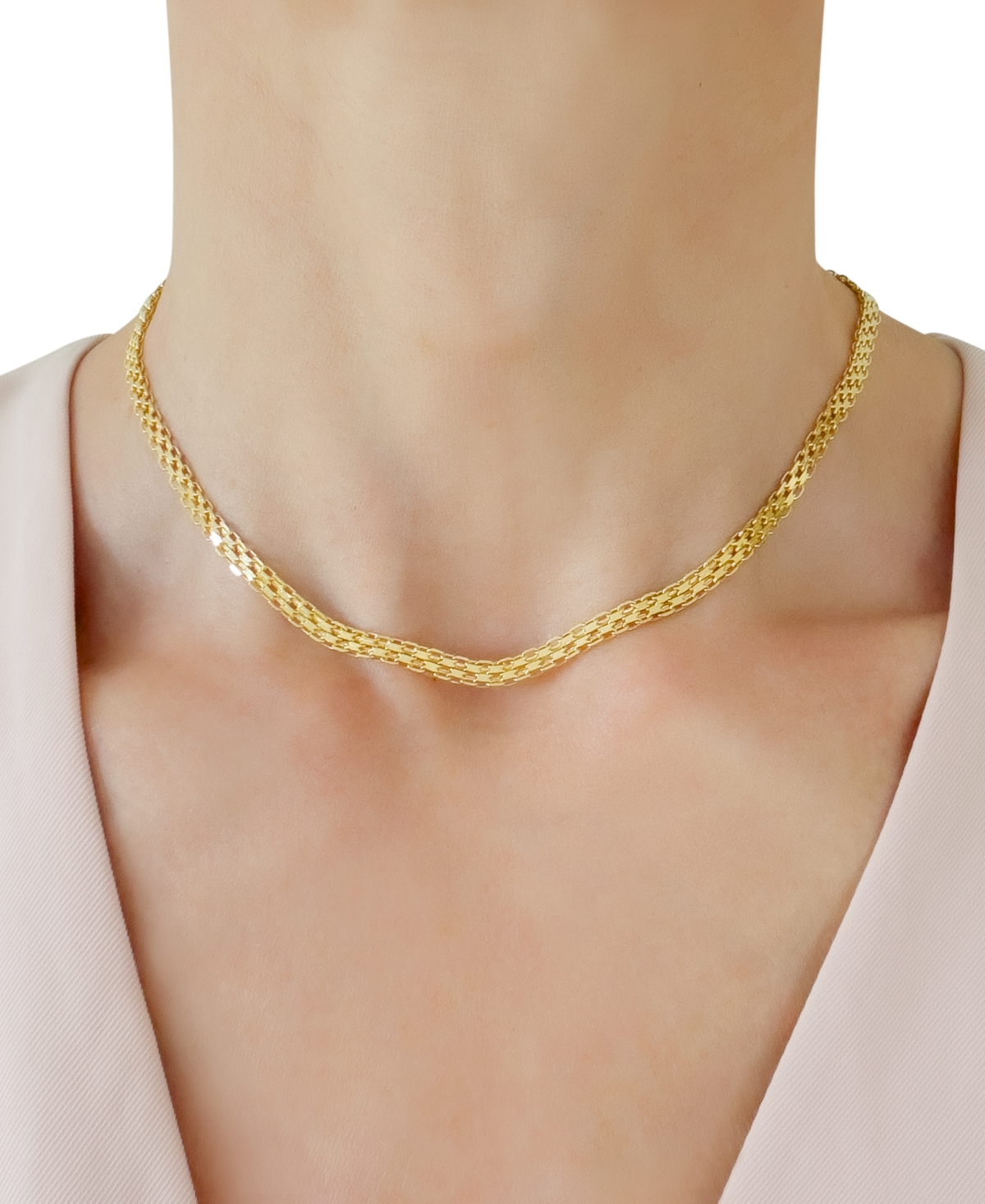 MACY'S POLISHED BISMARK LINK 18" STATEMENT NECKLACE IN 10K GOLD 